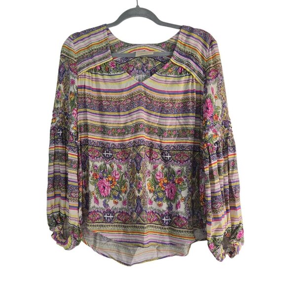 Anthropologie Maeve Caresco Peasant Top Cream Multi Bishop Sleeve Size XS - Picture 2 of 11